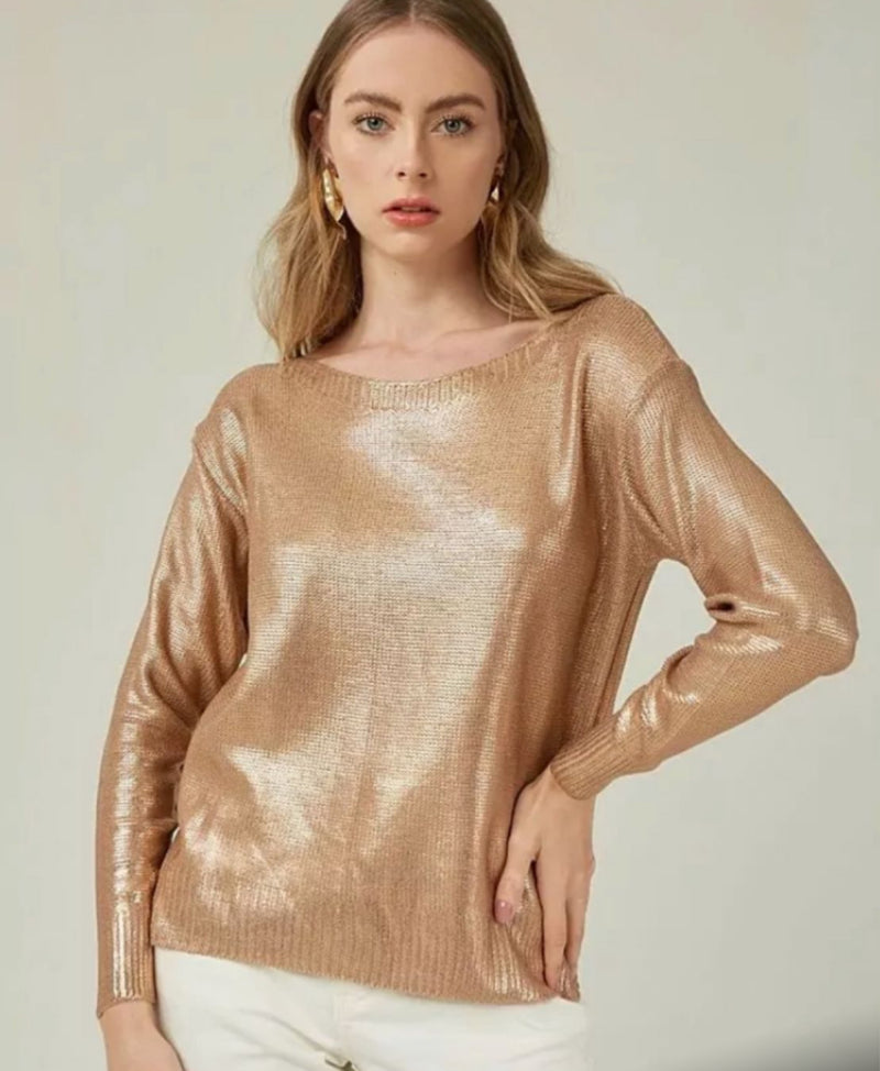 Blusa manga longa foil dourada