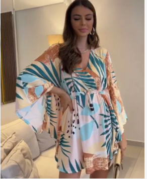 Vestido curto kaftan estampado